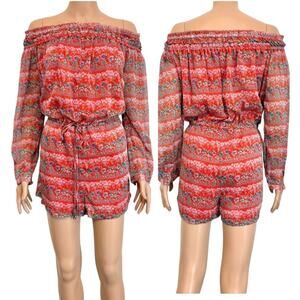 Barneys New York small floral Plisse off the shoulder romper SH 2606